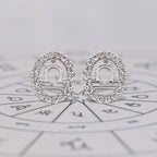 Libra Earrings with Round Diamond Halo Zodiac Style