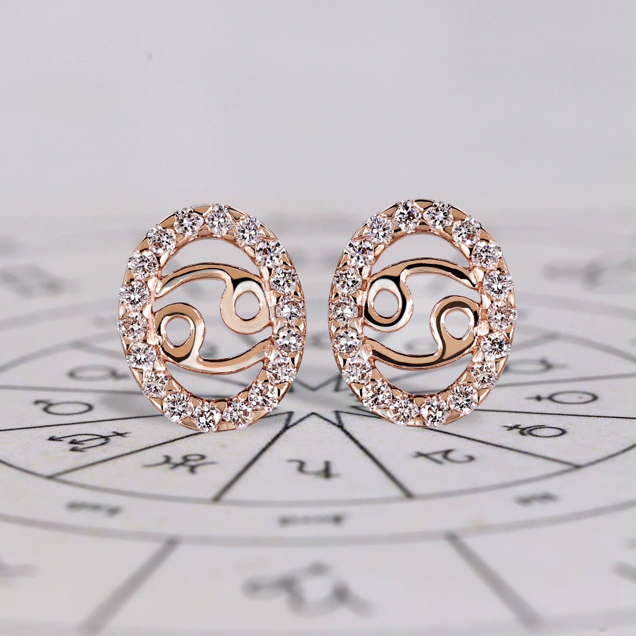Cancer Earrings In Round Diamond Halo Style Image principale du produit