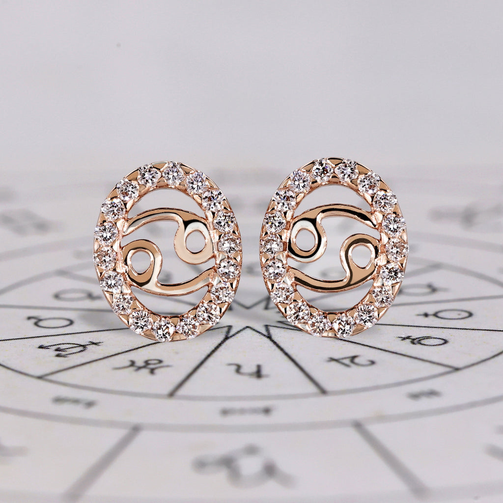 Cancer Earrings In Round Diamond Halo Style