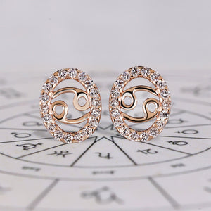 Cancer Earrings In Round Diamond Halo Style