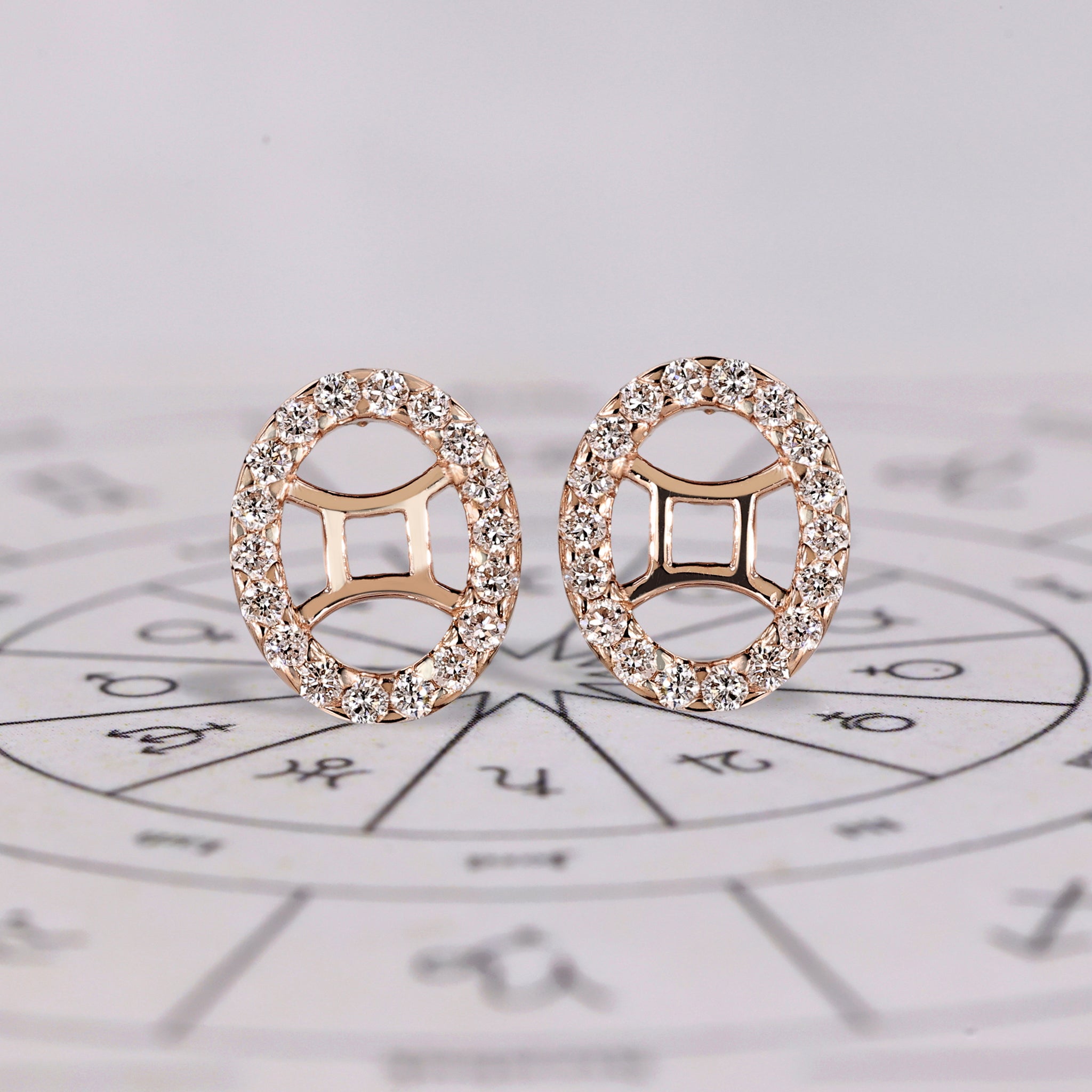 Gemini Earrings in Round Cut Halo Zodiac Style