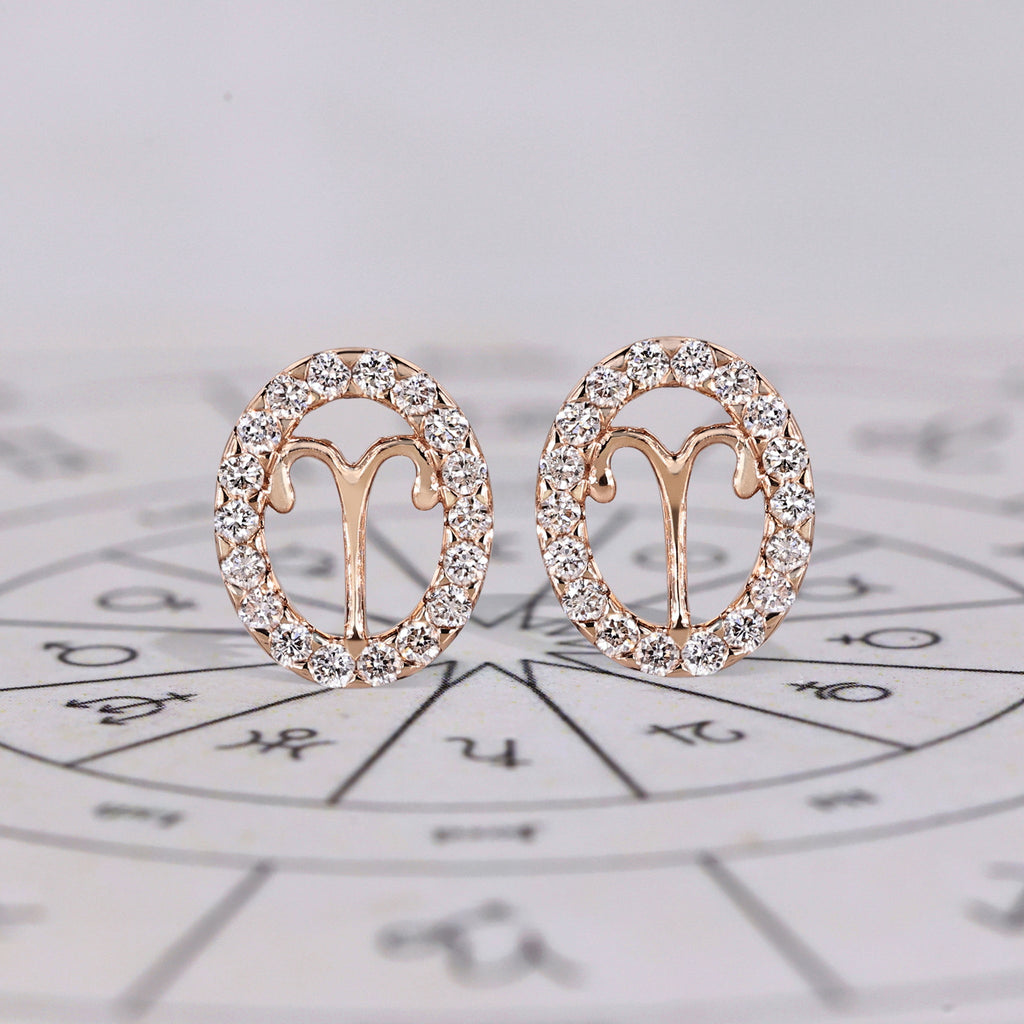 Aries Earrings with Round Cut Halo Stud Style