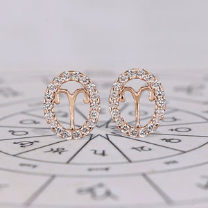 Aries Earrings with Round Cut Halo Stud Style