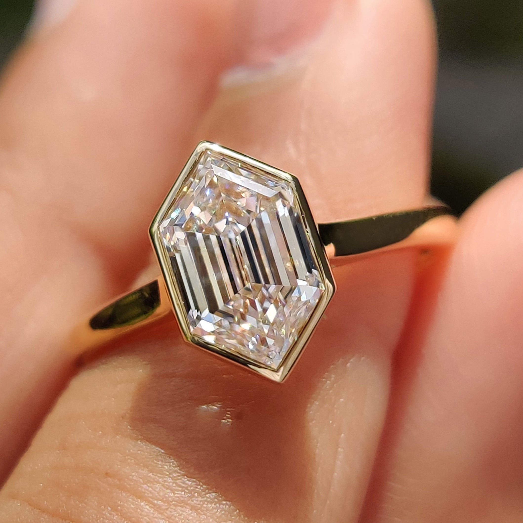 Hexagon Step Cut Bezel Setting Engagement Ring Main image