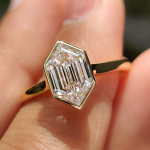 Hexagon Step Cut Bezel Setting Engagement Ring
