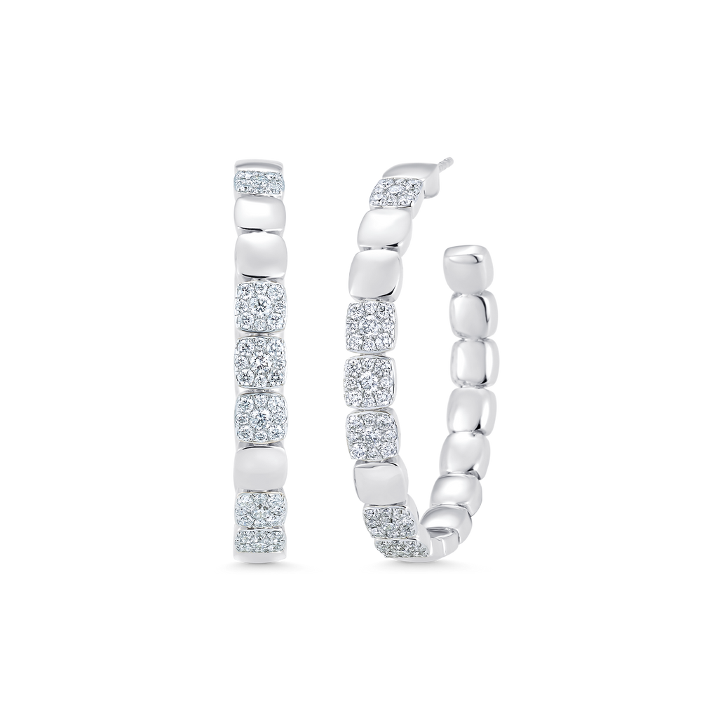 1.21 TCW Round Moissanite Diamond Beaded Hoop Earrings