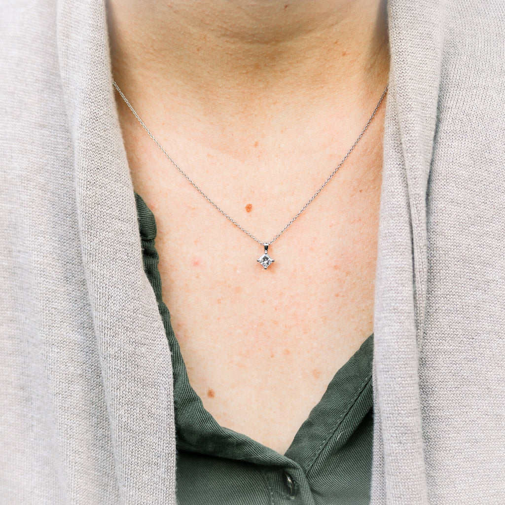 0.50 CT-1.0 CT Princess Cut Moissanite Solitaire Layering Necklace