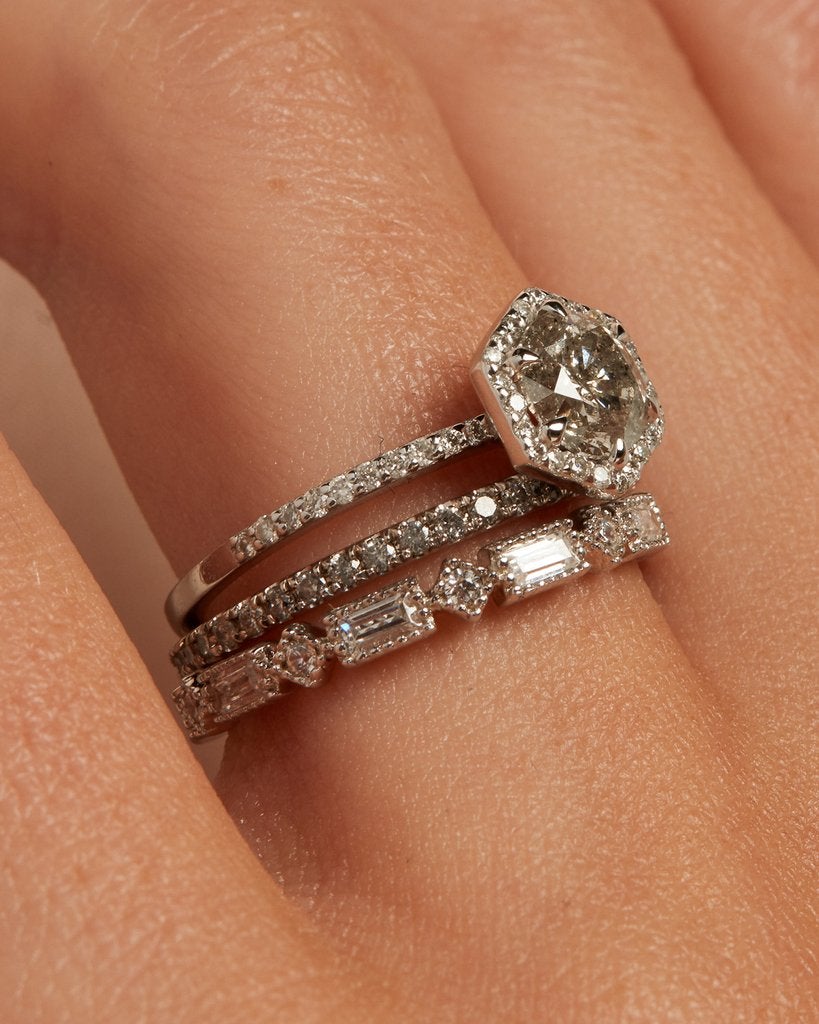0.55 TCW Round Brilliant & Baguette Cut Half Eternity Wedding Band