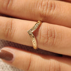 V Shape Art Deco Wedding Band In Milgrain Details