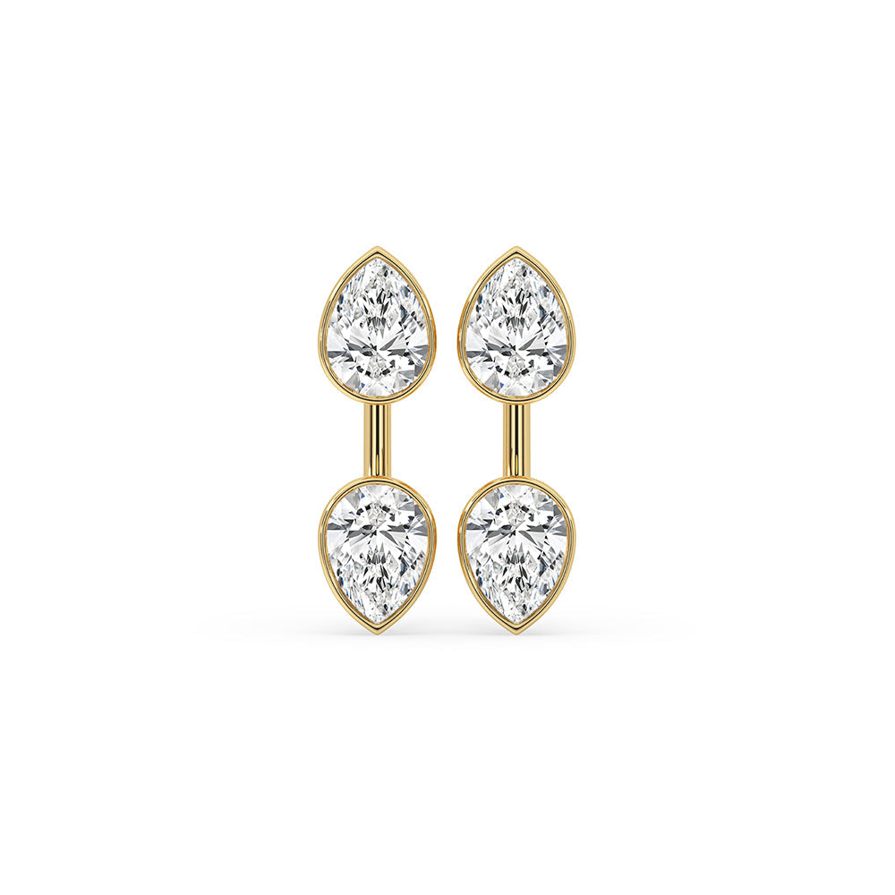 Yellow Gold Pear Diamond Bezel Set Earrings