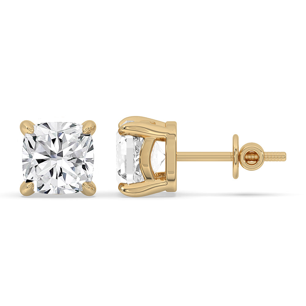 Cushion Cut Gold Diamond Stud Earrings Secondary image