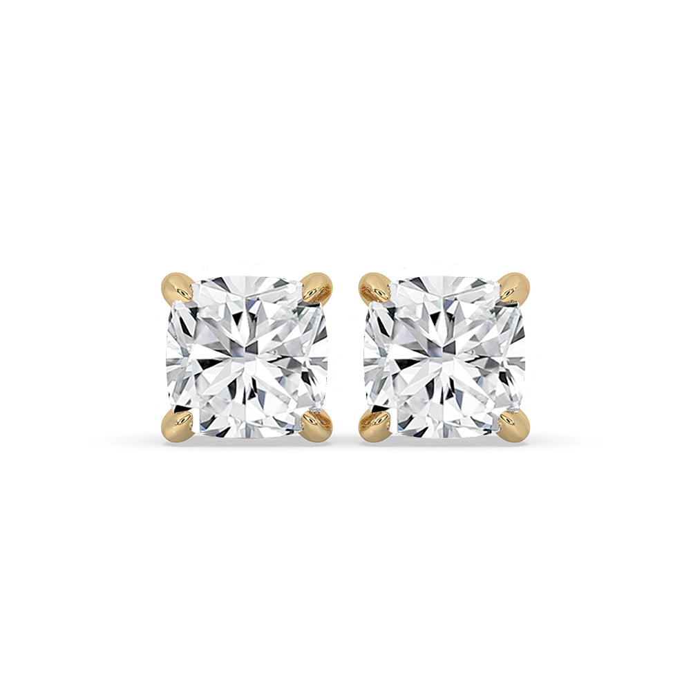 Cushion Cut Gold Diamond Stud Earrings Main image