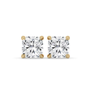 Cushion Cut Gold Diamond Stud Earrings