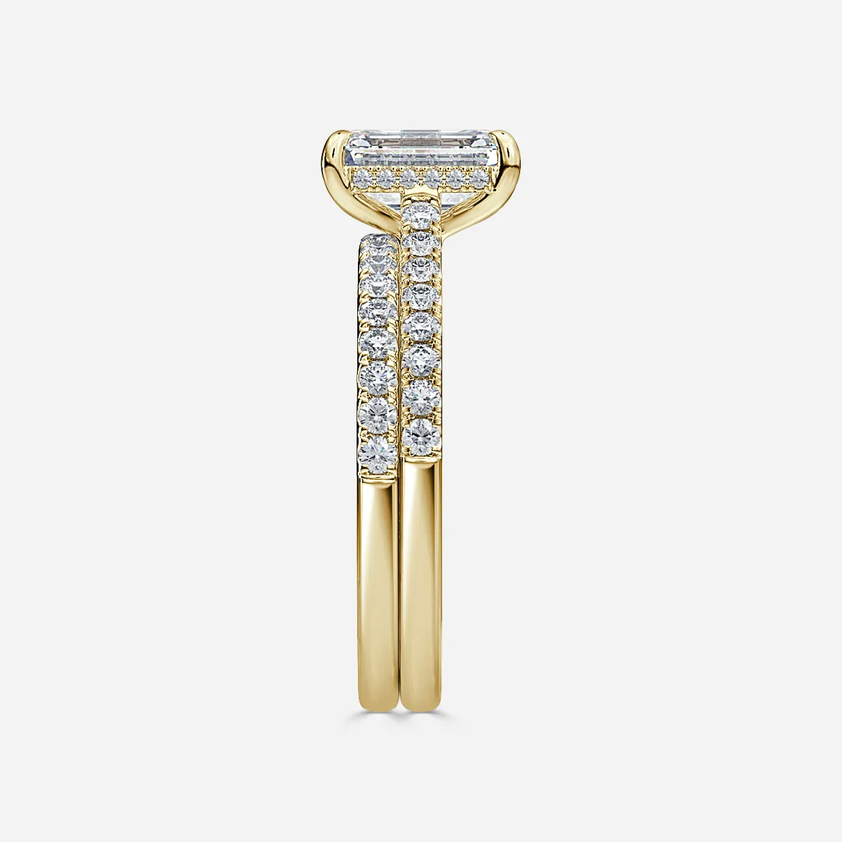 1.0 CT Emerald Cut Moissanite Hidden Halo & Pave Bridal Ring Set