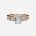 1.0 CT Emerald Cut Moissanite Hidden Halo & Pave Bridal Ring Set