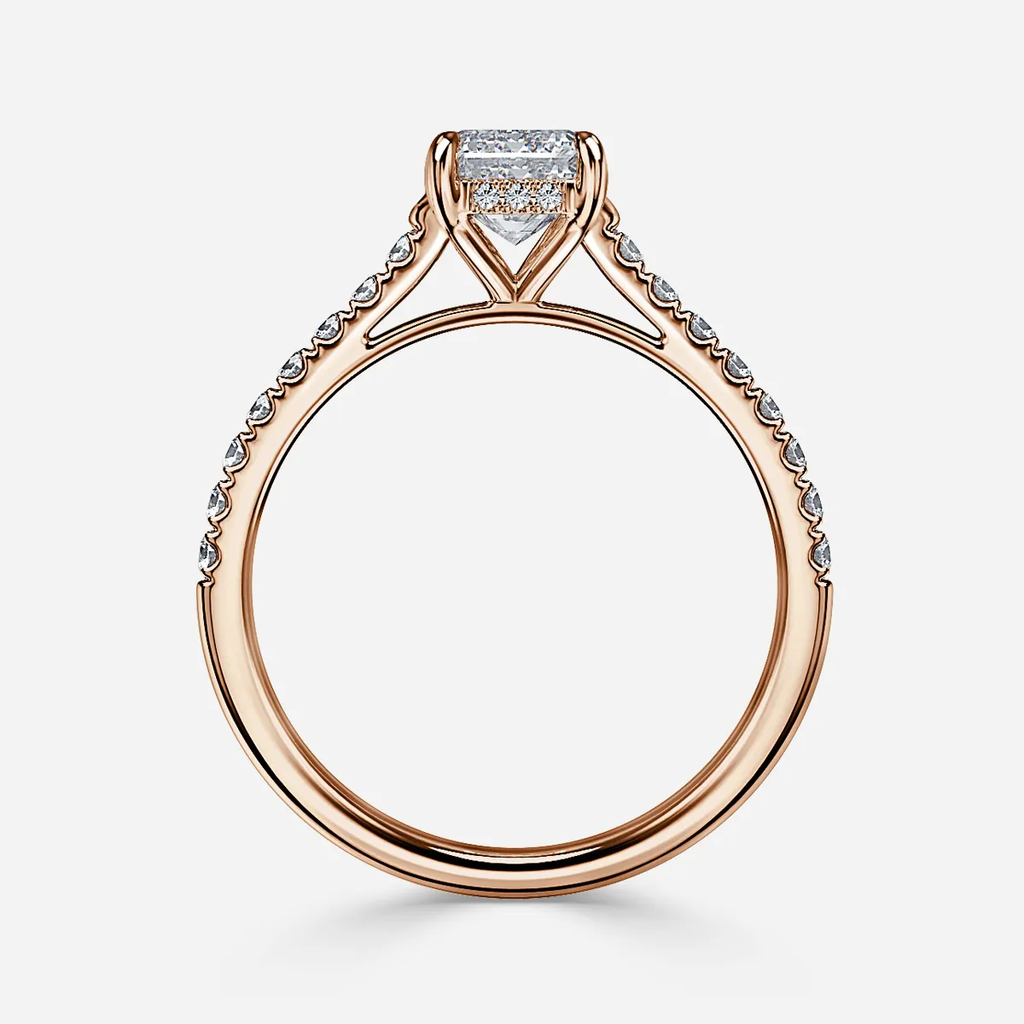 1.0 CT Emerald Cut Moissanite Hidden Halo & Pave Bridal Ring Set