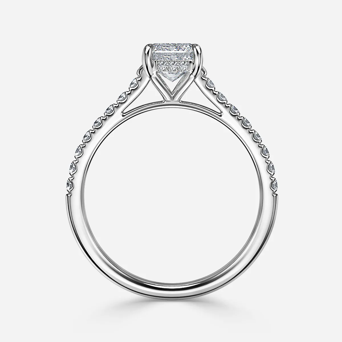 1.0 CT Emerald Cut Moissanite Hidden Halo & Pave Bridal Ring Set