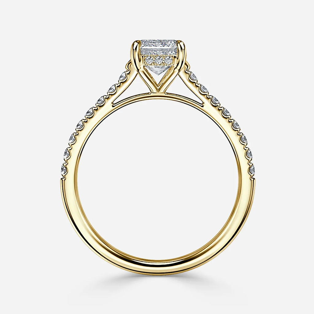 1.0 CT Emerald Cut Moissanite Hidden Halo & Pave Bridal Ring Set