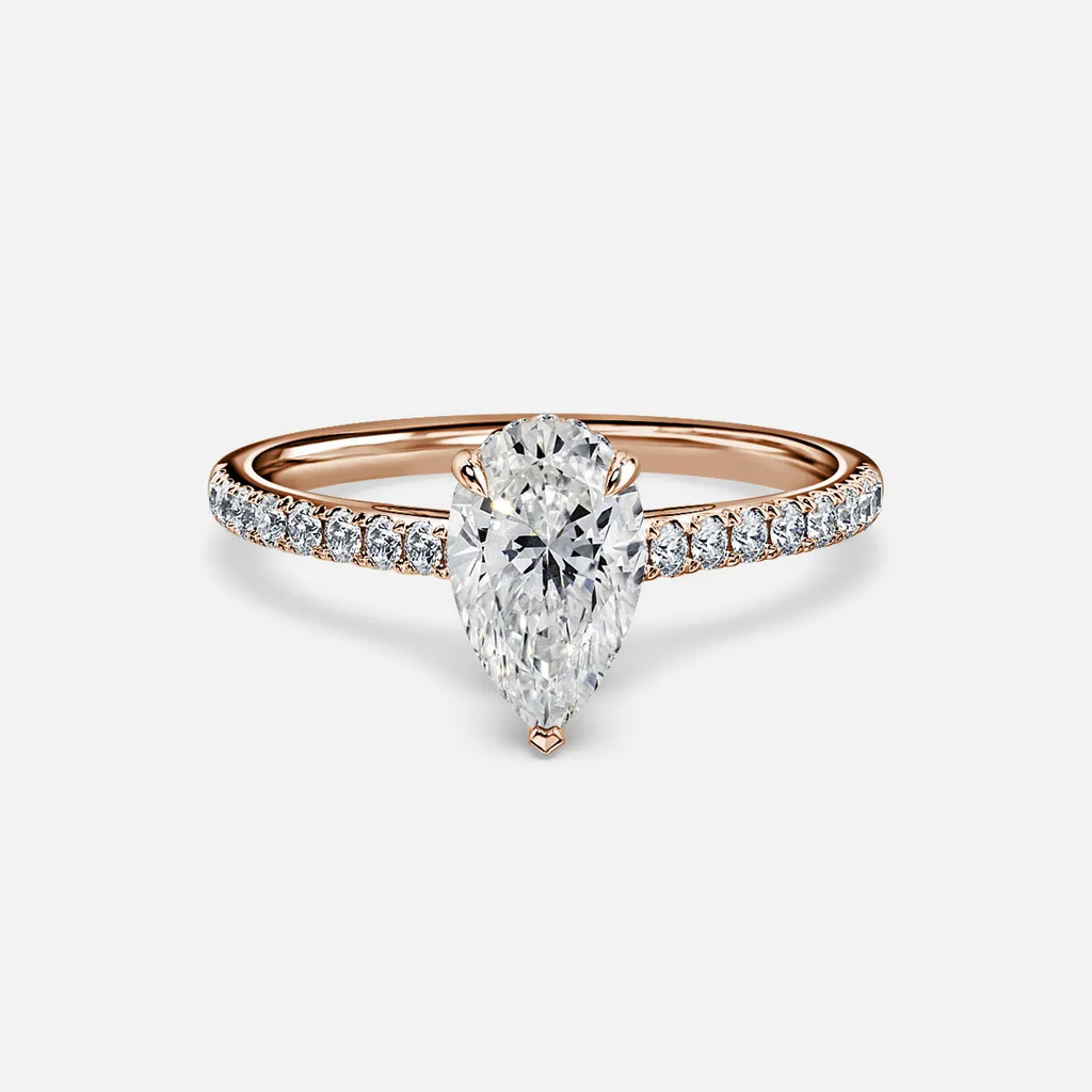 1.0 CT Pear Cut Moissanite Hidden Halo & Pave Bridal Ring Set