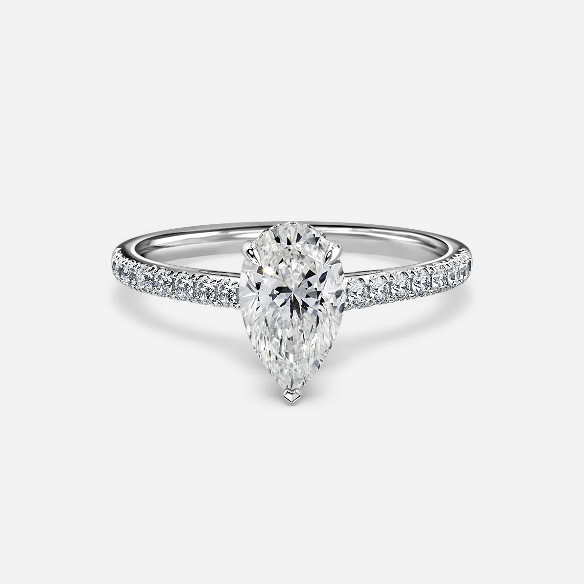 1.0 CT Pear Cut Moissanite Hidden Halo & Pave Bridal Ring Set