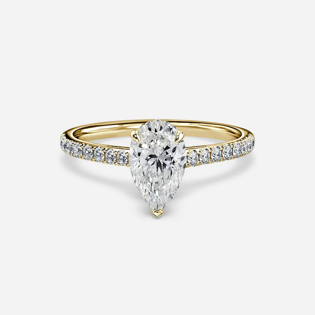 1.0 CT Pear Cut Moissanite Hidden Halo & Pave Bridal Ring Set