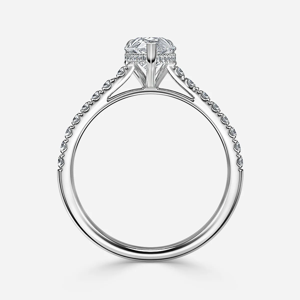 1.0 CT Pear Cut Moissanite Hidden Halo & Pave Bridal Ring Set