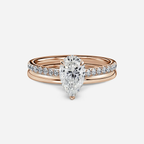 1.0 CT Pear Cut Moissanite Hidden Halo & Pave Bridal Ring Set