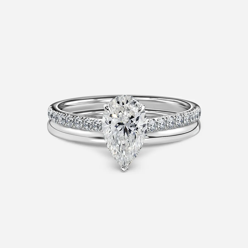 1.0 CT Pear Cut Moissanite Hidden Halo & Pave Bridal Ring Set