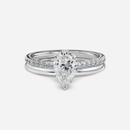 1.0 CT Pear Cut Moissanite Hidden Halo & Pave Bridal Ring Set