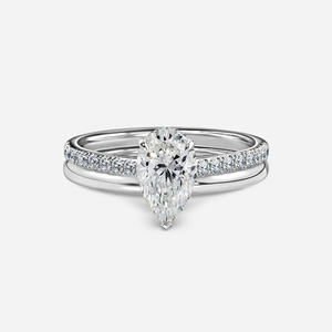 1.0 CT Pear Cut Moissanite Hidden Halo & Pave Bridal Ring Set