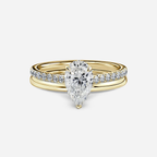 1.0 CT Pear Cut Moissanite Hidden Halo & Pave Bridal Ring Set