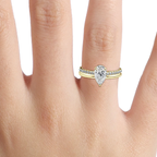 1.0 CT Pear Cut Moissanite Hidden Halo & Pave Bridal Ring Set