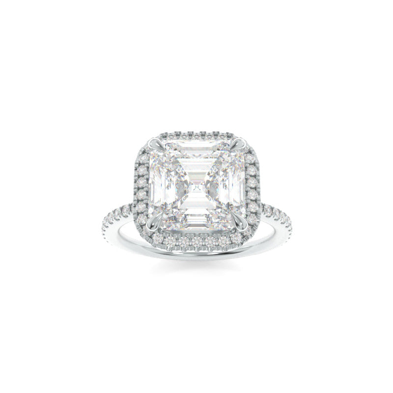 2.03 CT Asscher Cut Moissanite Halo Engagement Ring
