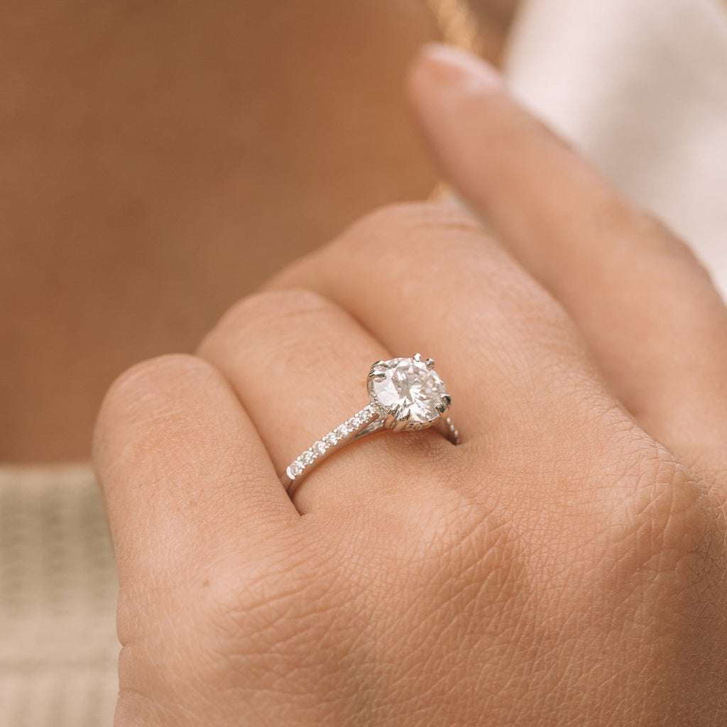 1.25 CT Round Cut Hidden Halo Moissanite Engagement Ring