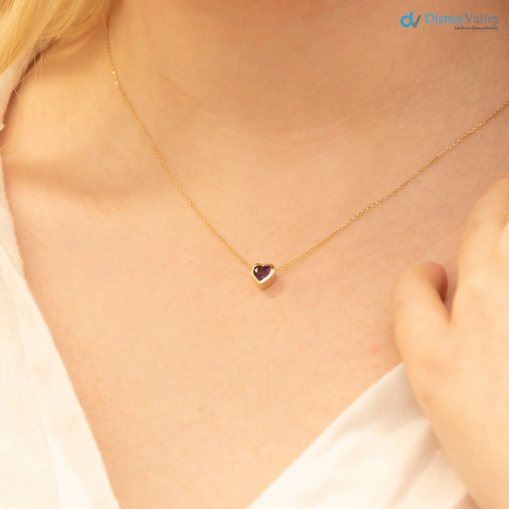 Amethyst Necklace, Heart Necklace, Heart Shape Natural Gemstone DisneyValley