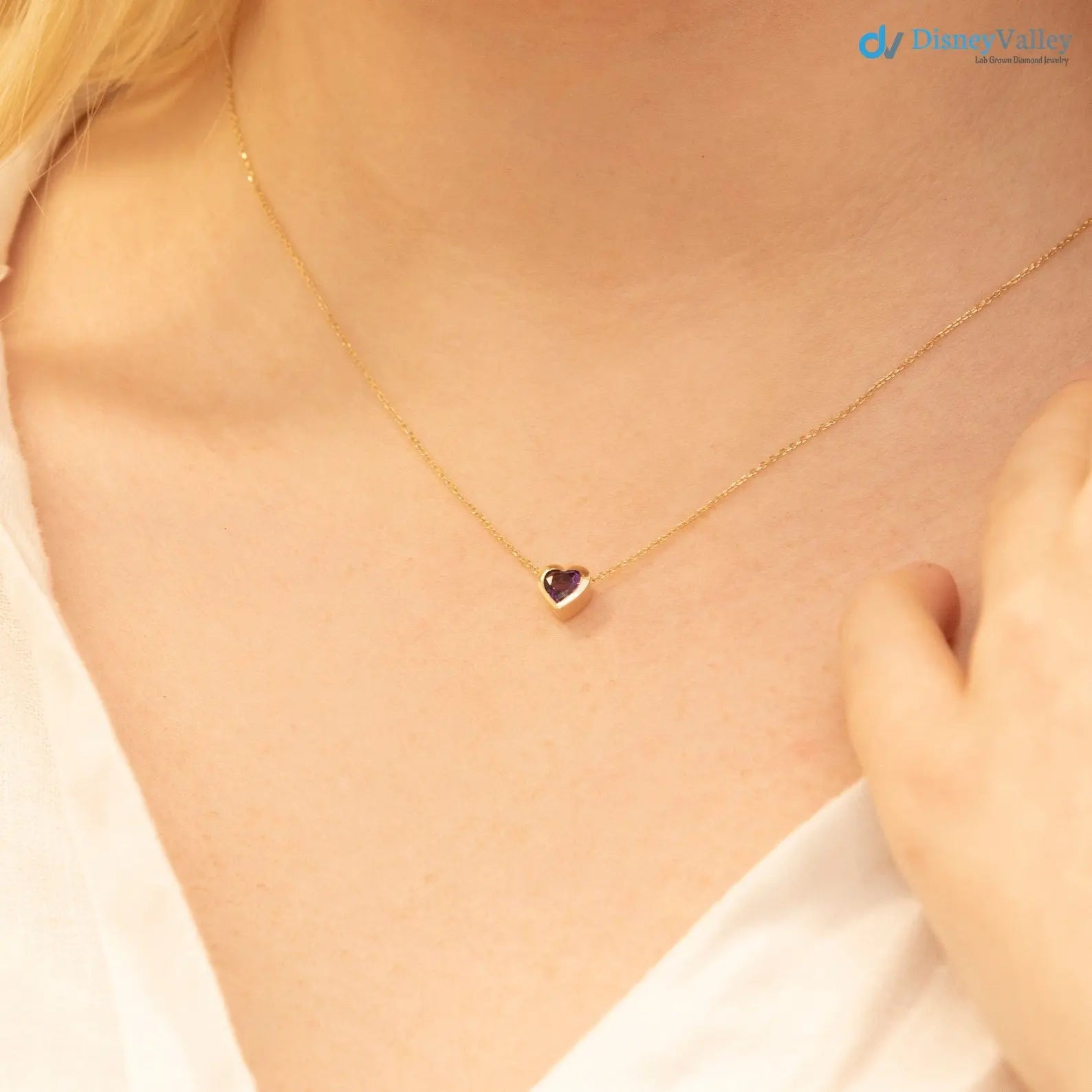Amethyst Necklace, Heart Necklace, Heart Shape Natural Gemstone DisneyValley