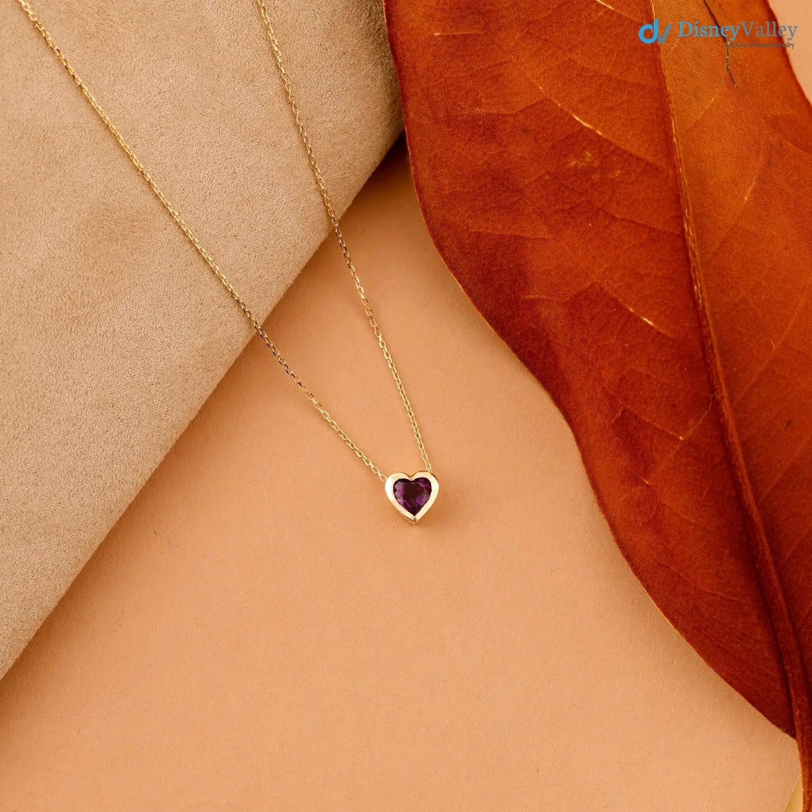 Amethyst Necklace, Heart Necklace, Heart Shape Natural Gemstone DisneyValley