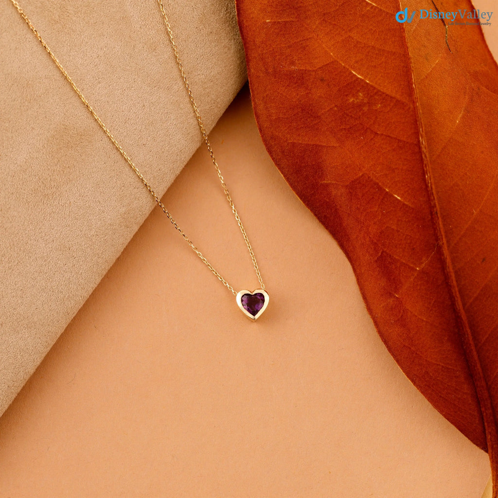 Amethyst Necklace, Heart Necklace, Heart Shape Natural Gemstone DisneyValley