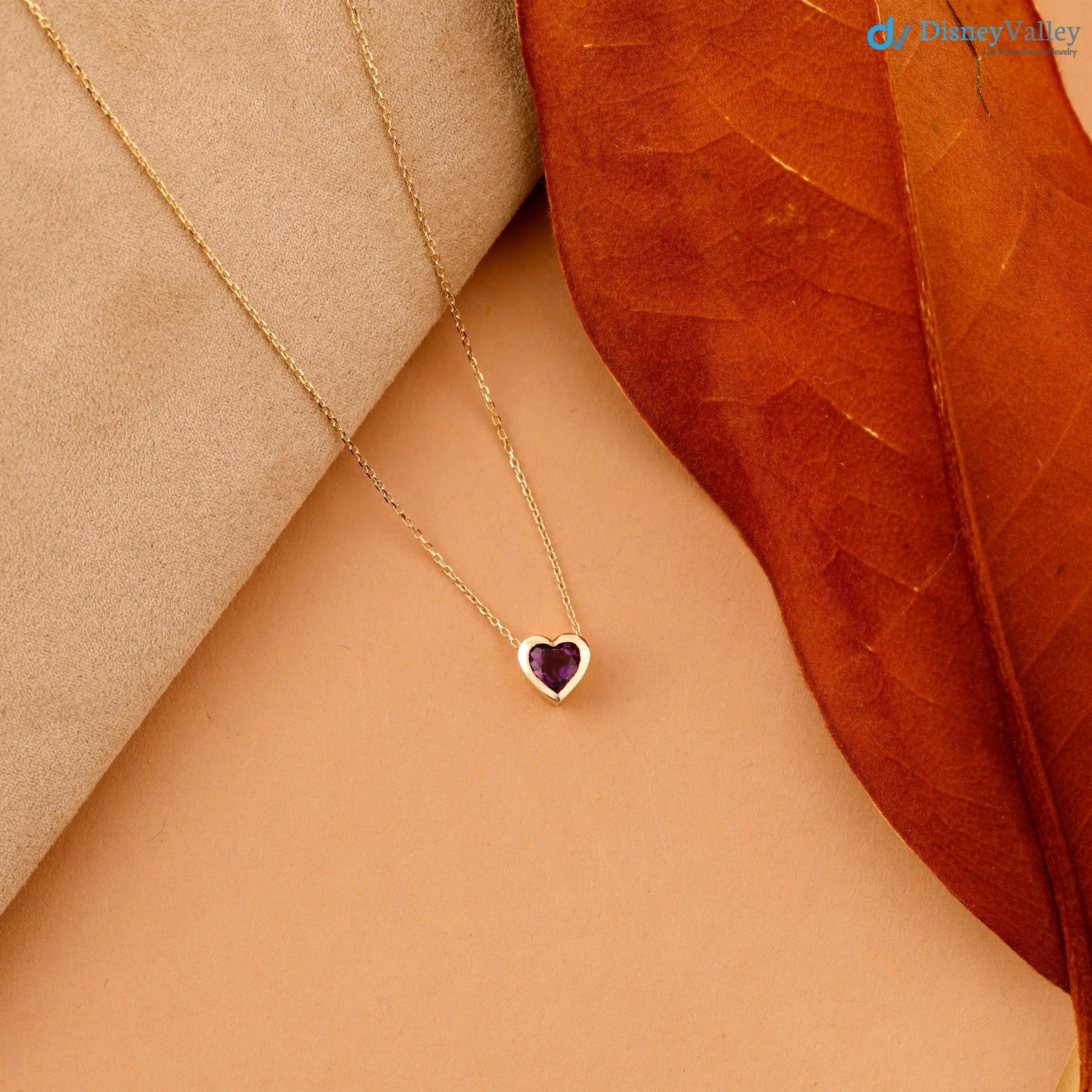 Amethyst Necklace, Heart Necklace, Heart Shape Natural Gemstone DisneyValley
