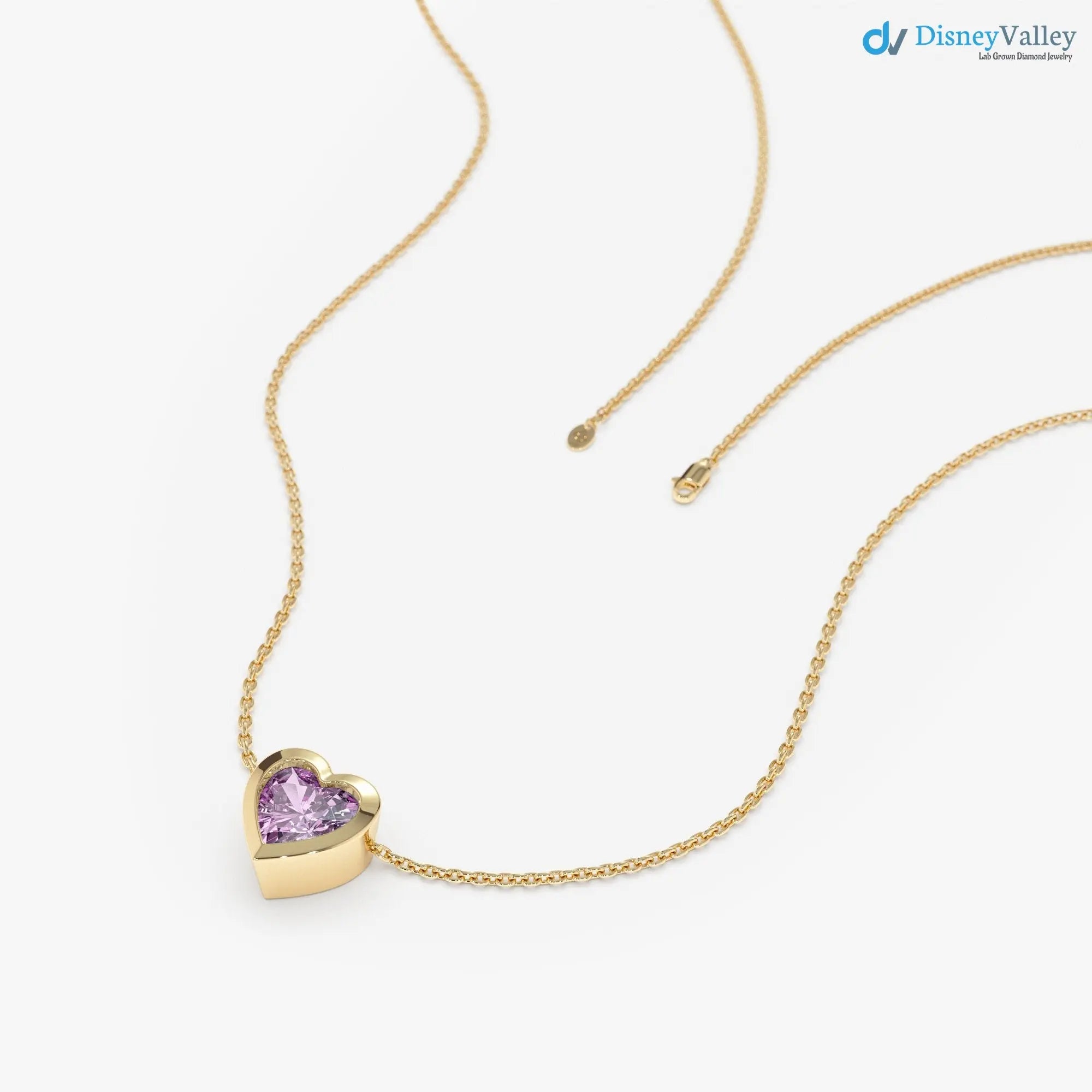 Amethyst Necklace, Heart Necklace, Heart Shape Natural Gemstone DisneyValley