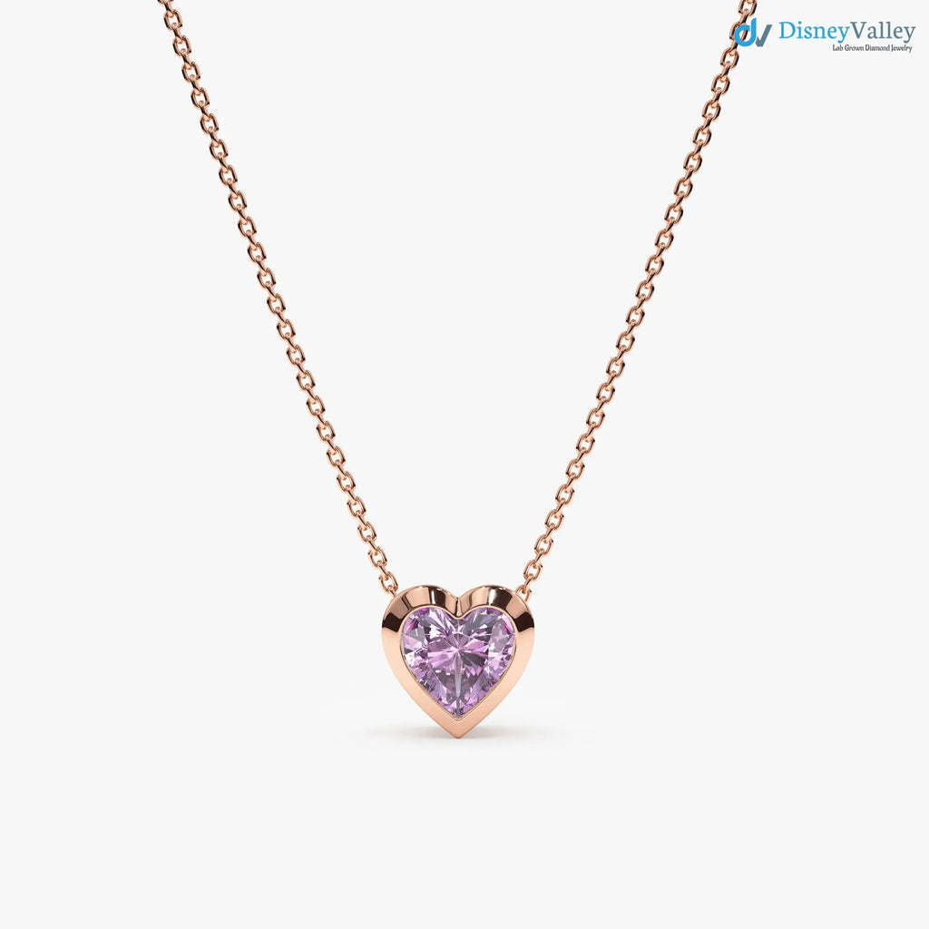 Amethyst Necklace, Heart Necklace, Heart Shape Natural Gemstone DisneyValley