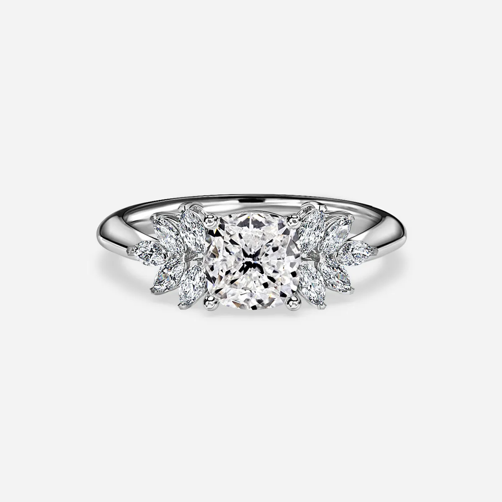 1.0 CT Oval Cut Moissanite Cluster Bridal Ring Set