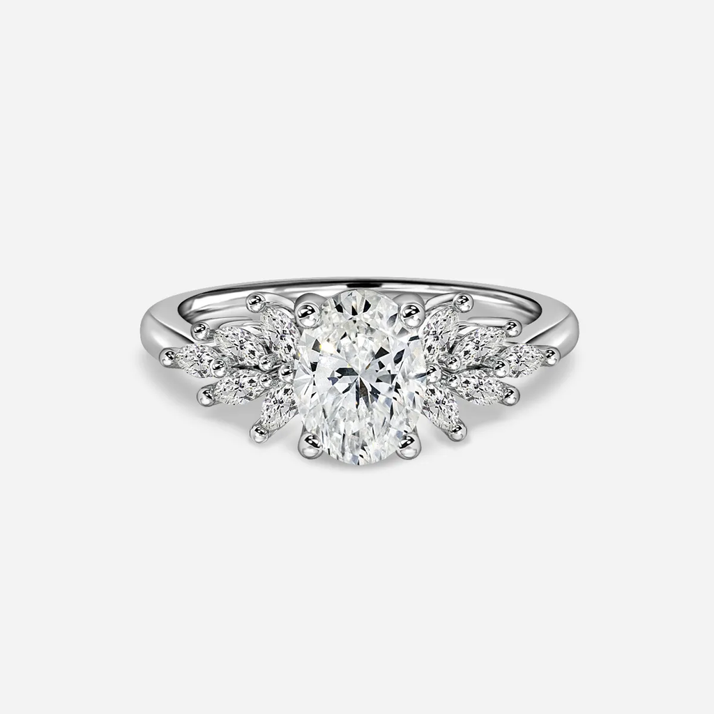1.0 CT-1.80 CT Oval Moissanite Cluster Engagement Ring
