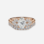 1.0 CT Oval Cut Moissanite Cluster Bridal Ring Set