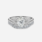 1.0 CT Oval Cut Moissanite Cluster Bridal Ring Set