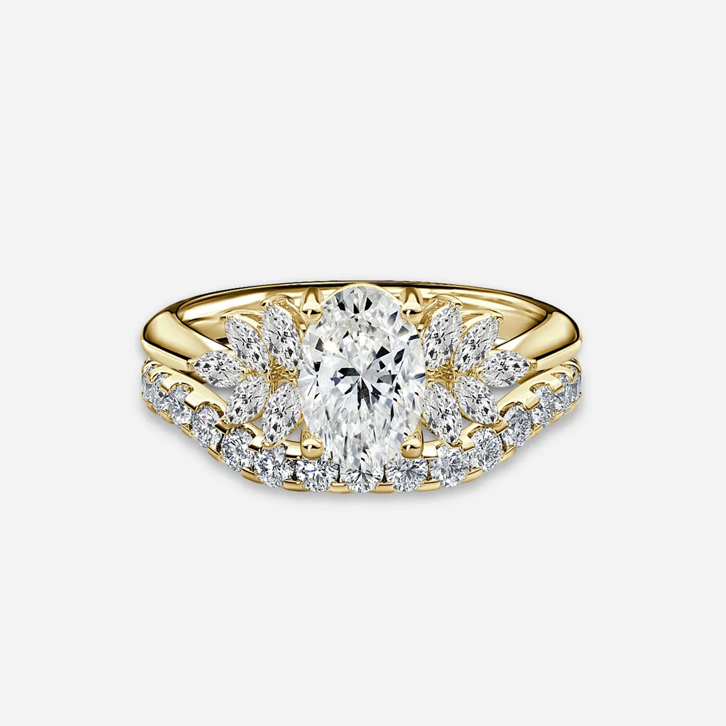 1.0 CT Oval Cut Moissanite Cluster Bridal Ring Set