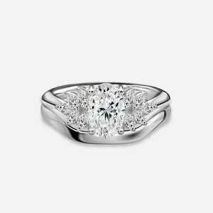 1.0 CT Oval Cut Moissanite Cluster Bridal Ring Set