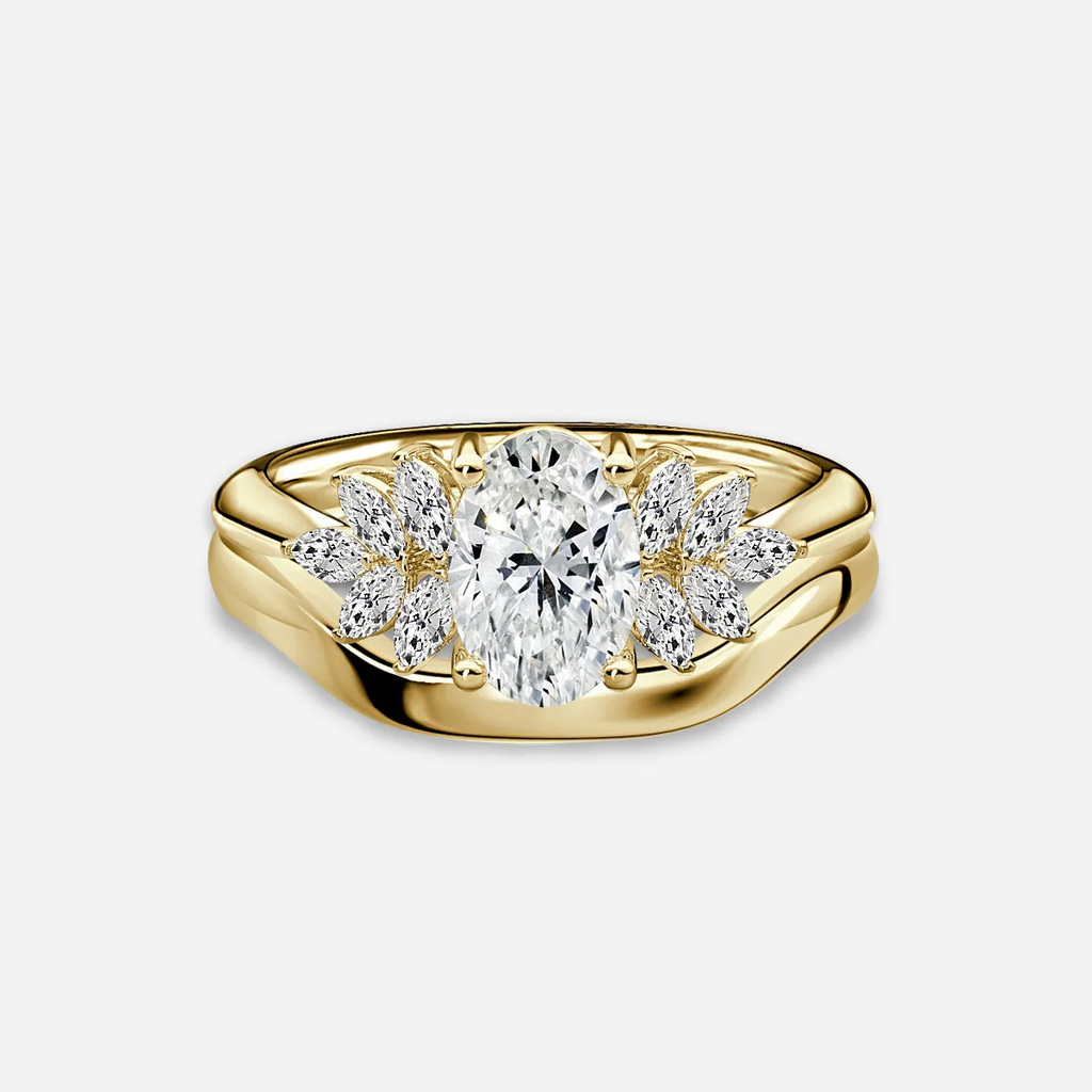 1.0 CT Oval Cut Moissanite Cluster Bridal Ring Set