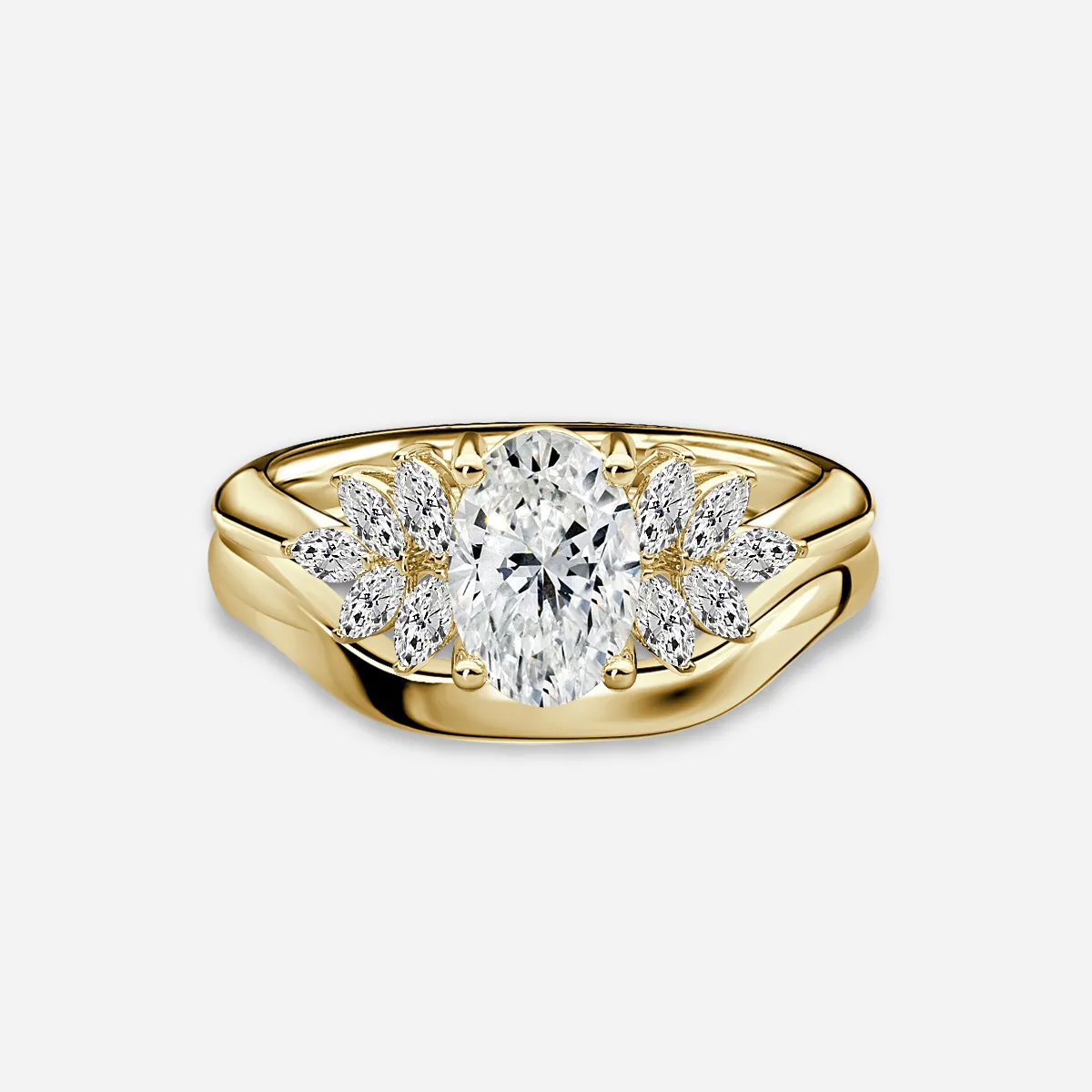 1.0 CT Oval Cut Moissanite Cluster Bridal Ring Set