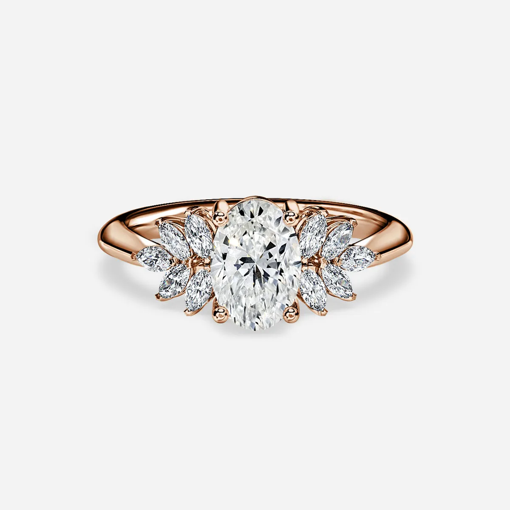 1.0 CT Oval Cut Moissanite Cluster Bridal Ring Set